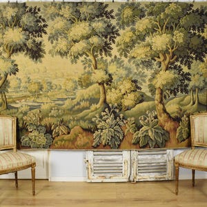 Magnificent HUGE Vintage French Verdure Woven Tapestry Wall Hanging, Panel 2.59 metres wide