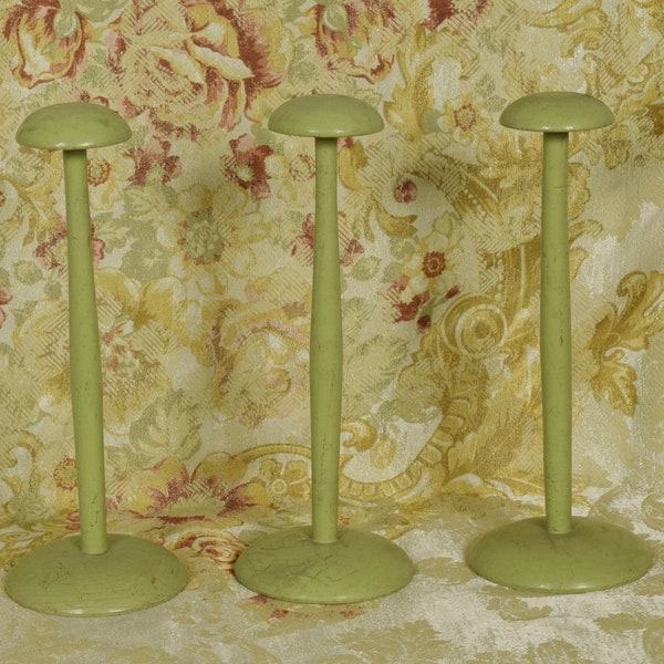 SET Three Charming Antique French Turned Wood Timeworn Painted Hat Stands