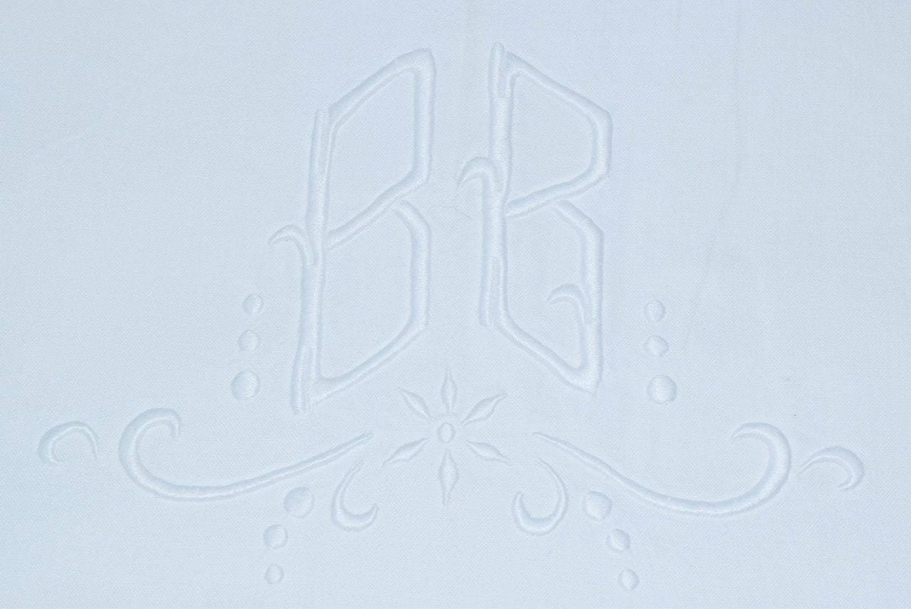 Superbe Antique Français Feuille Trousseau de Coton, Monogramme B & B, Panneau Dentelle