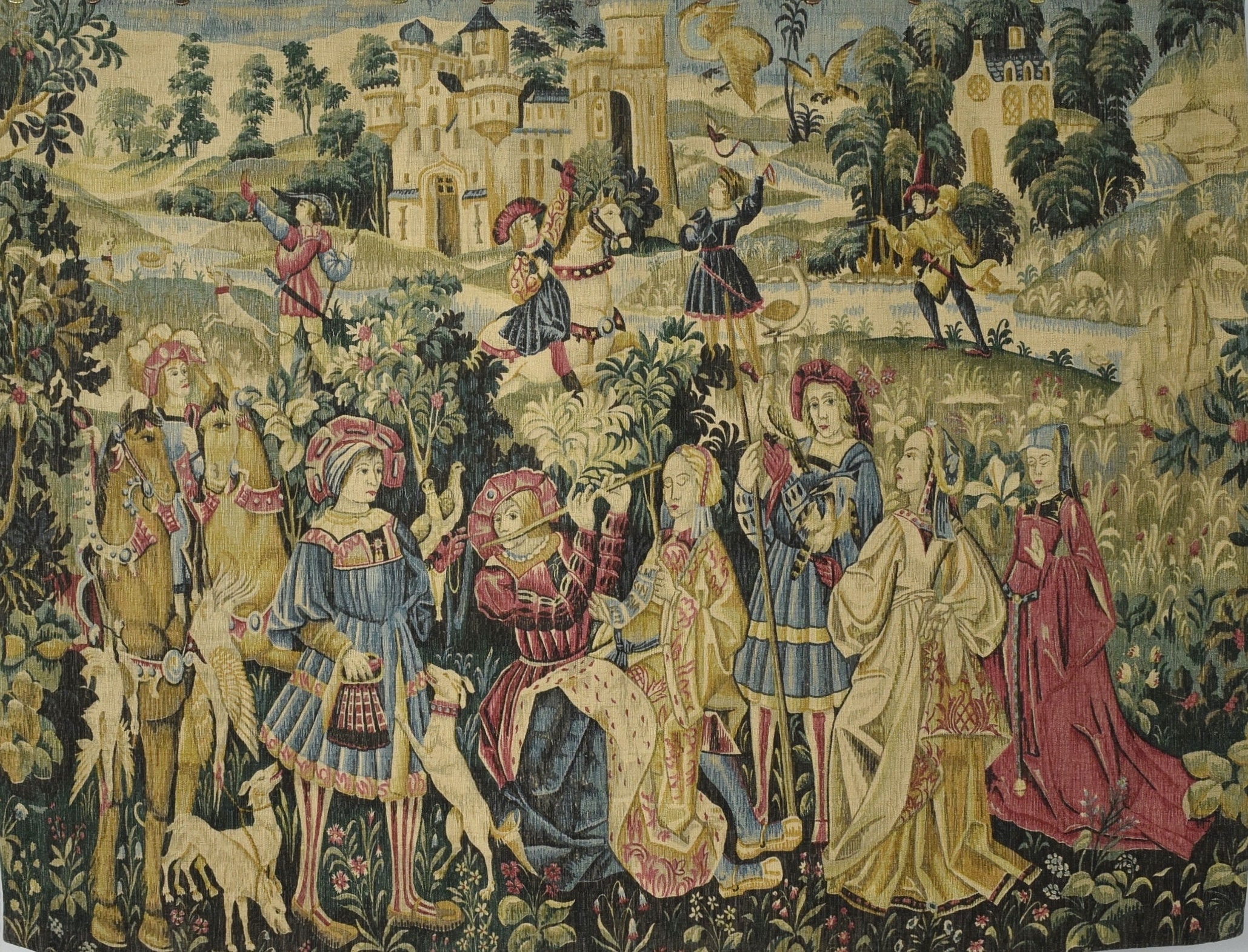 Fabuleux Millésime Français Imprimé Tissé Tapestry' Mur Suspendu, Scène Médiévale