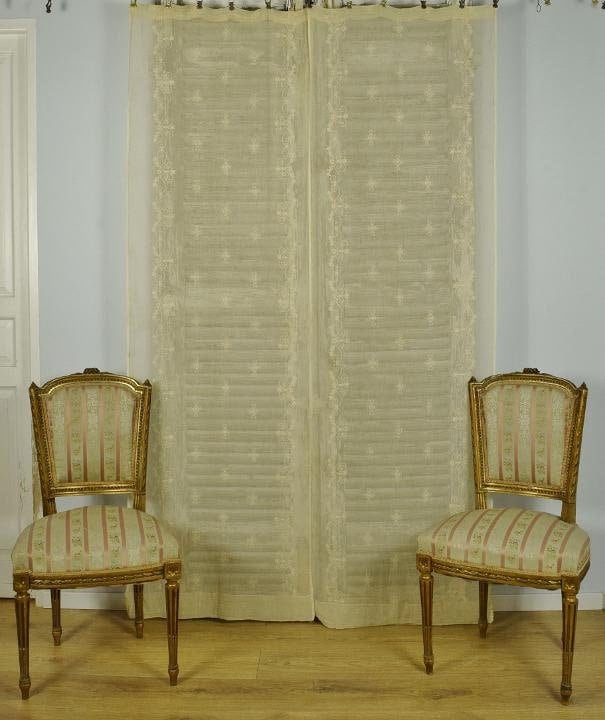 Divine ペア アンティーク フランス製 高級モスリン コーネリー レース