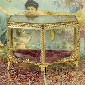 Superb Large Antique French Glass Display Marriage Casket, Jewellery Box, 19th Century