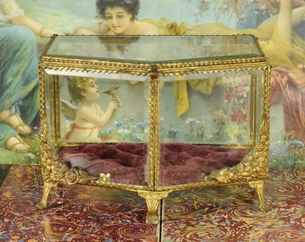 Superb Large Antique French Glass Display Marriage Casket, Jewellery Box, 19th Century