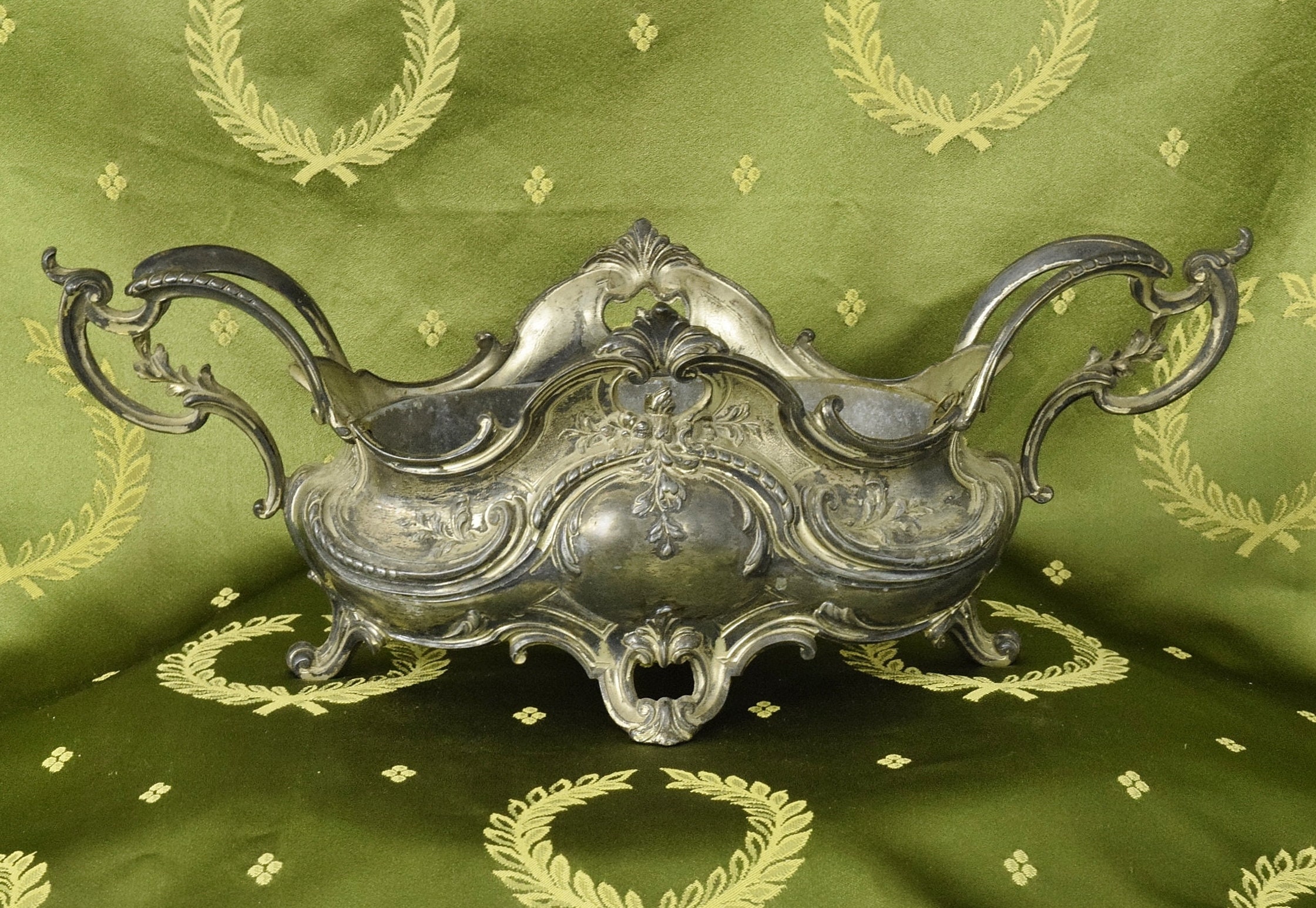 Superbe Jardinière Antique Français Spelter/De Guirlande Fleurs Détail, 19Ème Siècle