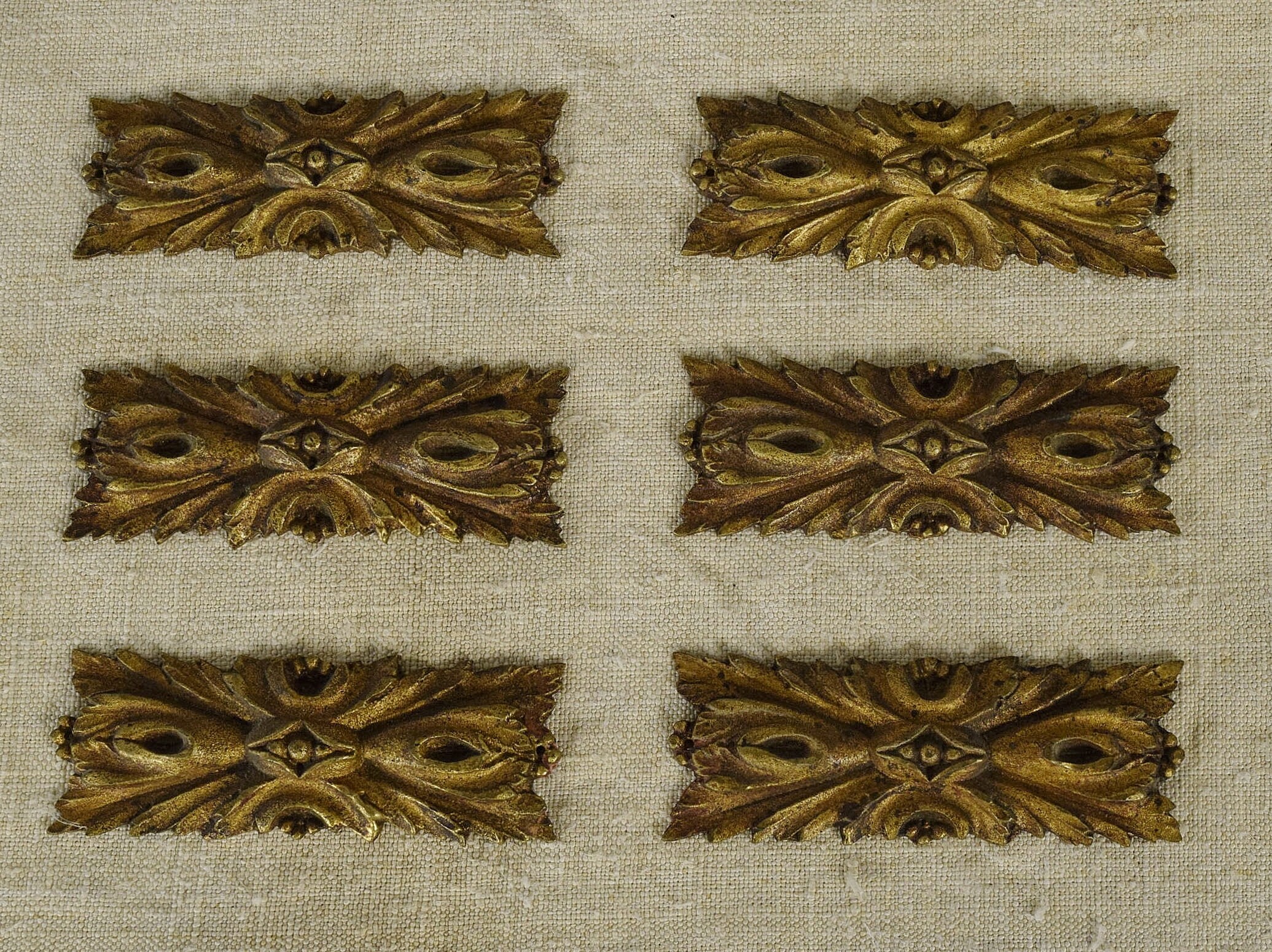 Superbe Set 6 Antique Français Ornements Décoratifs en Métal Doré/Montures