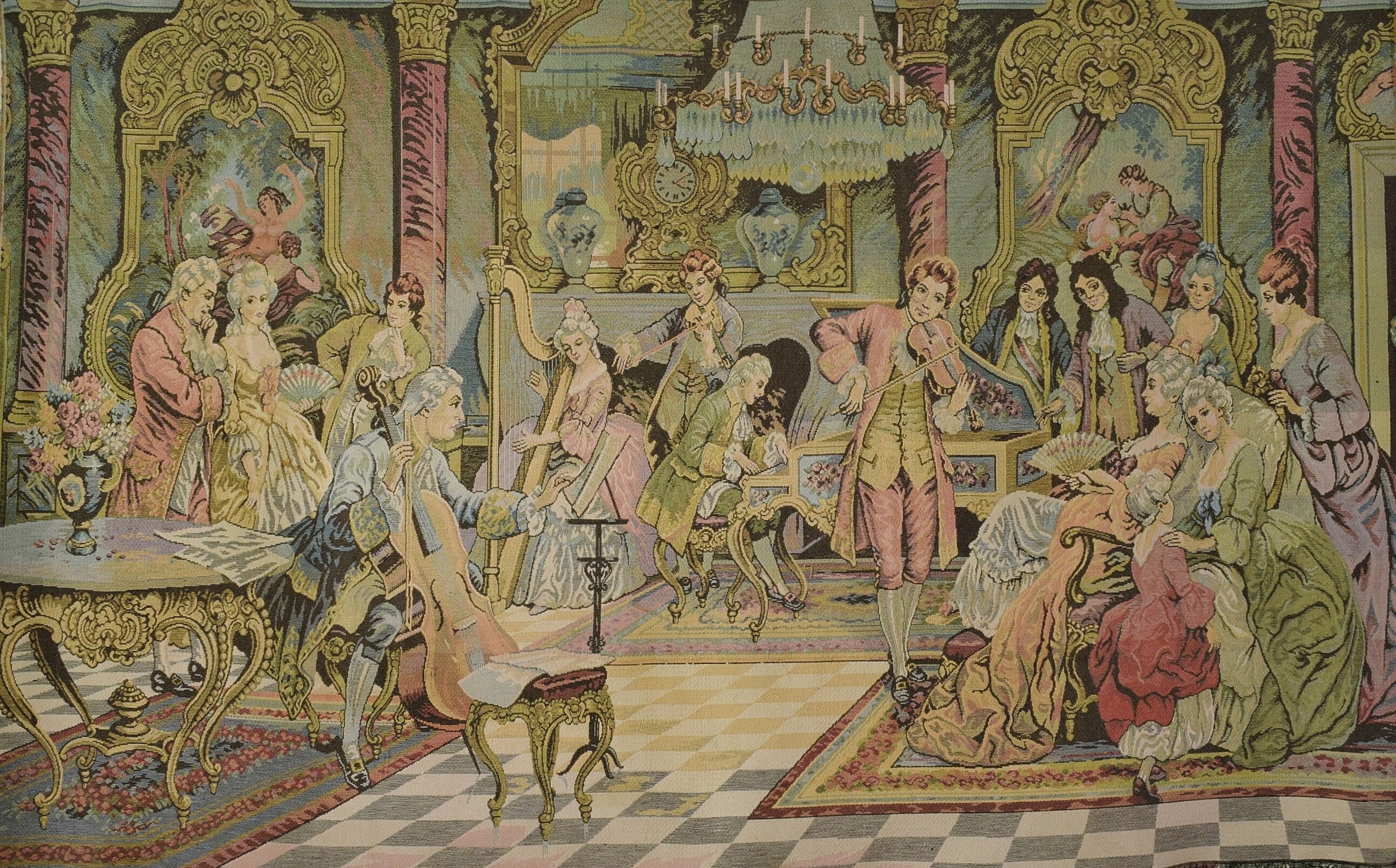 Sensational Large Vintage Français Tapestry Wall Hanging, 18Th Century Society Scene Sensational Vin