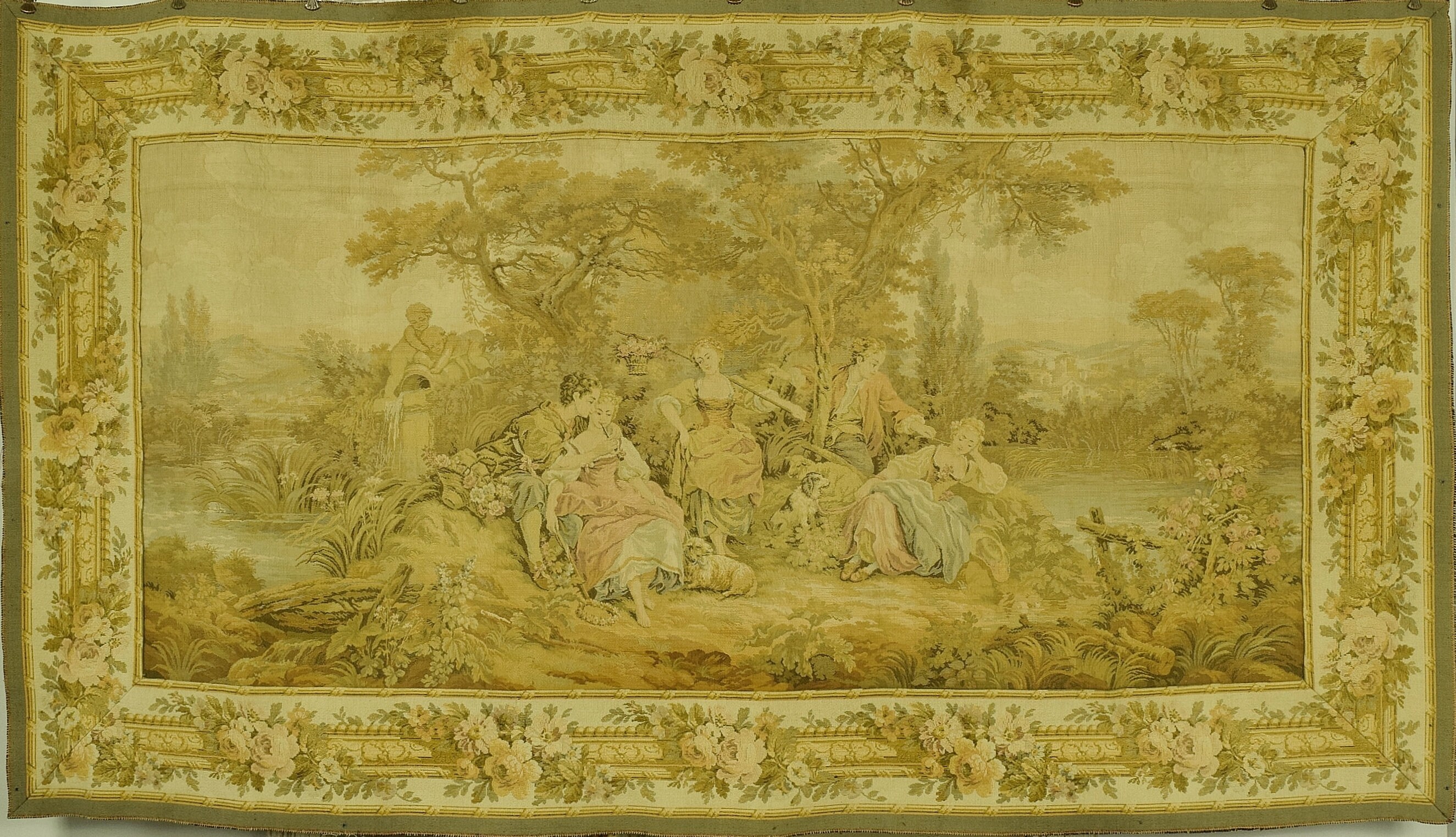 Magnifique Vintage Français Tapestry Wall Hanging, 18Th C Petit Trianon Jardin Scene