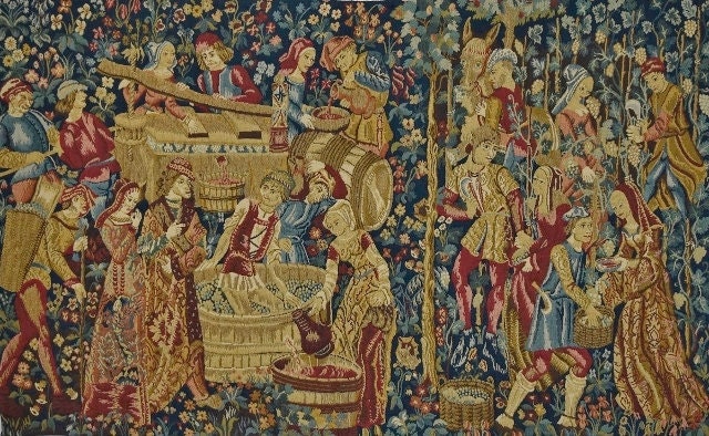 Superbe Vintage Français Tissée Tapisserie Murale Suspendue Les Vendanges' de Cluny