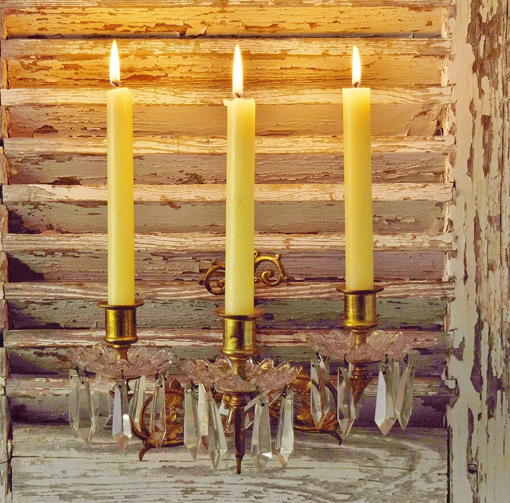 Heavenly Antique Français Applique Murale de Bougie à Trois Bras avec Cristaux/Lustres