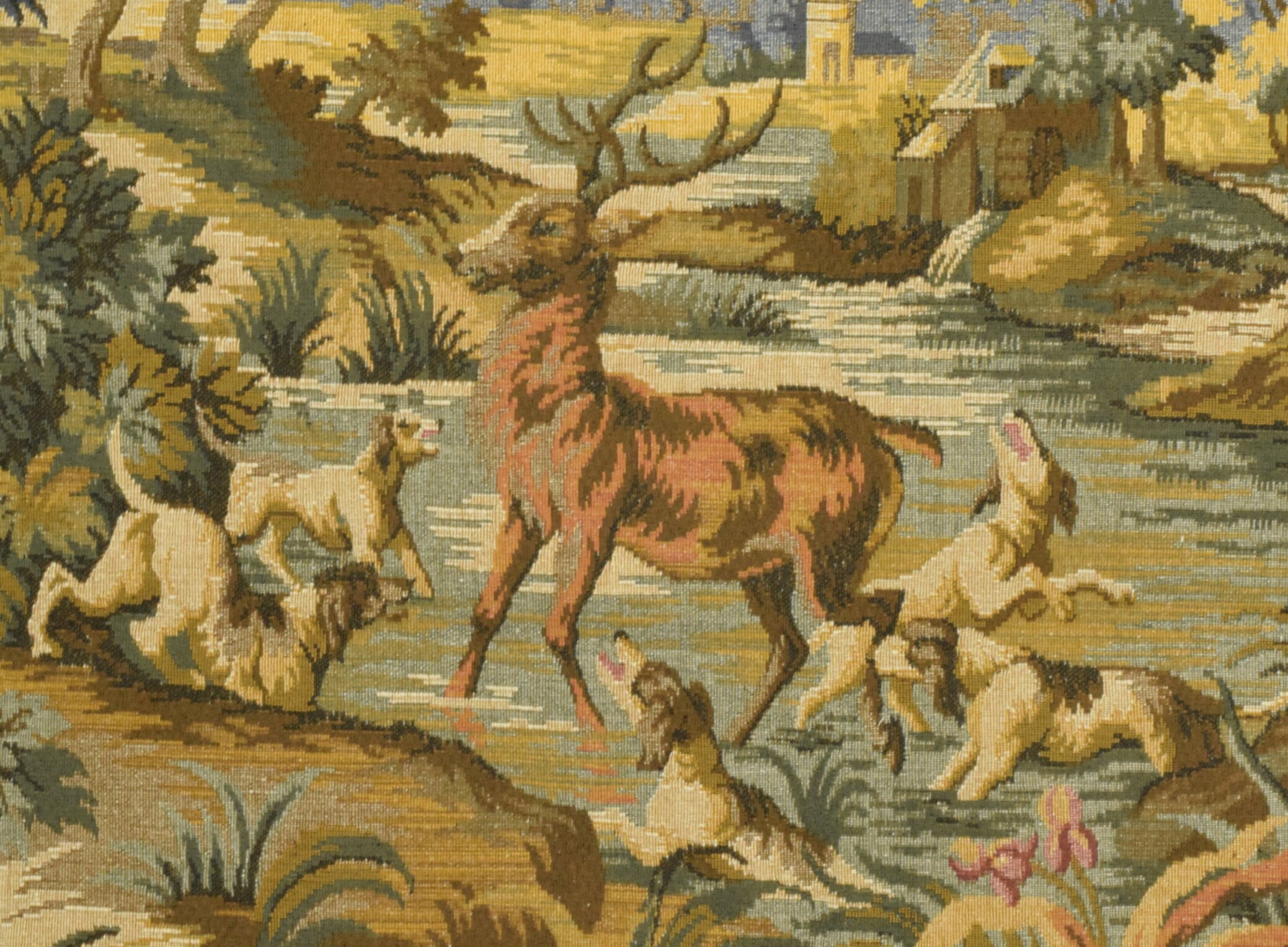 Superbe Accrochage Mural Vintage Français Tapisserie, Scène de Chasse Rurale Du 18Ème Siècle