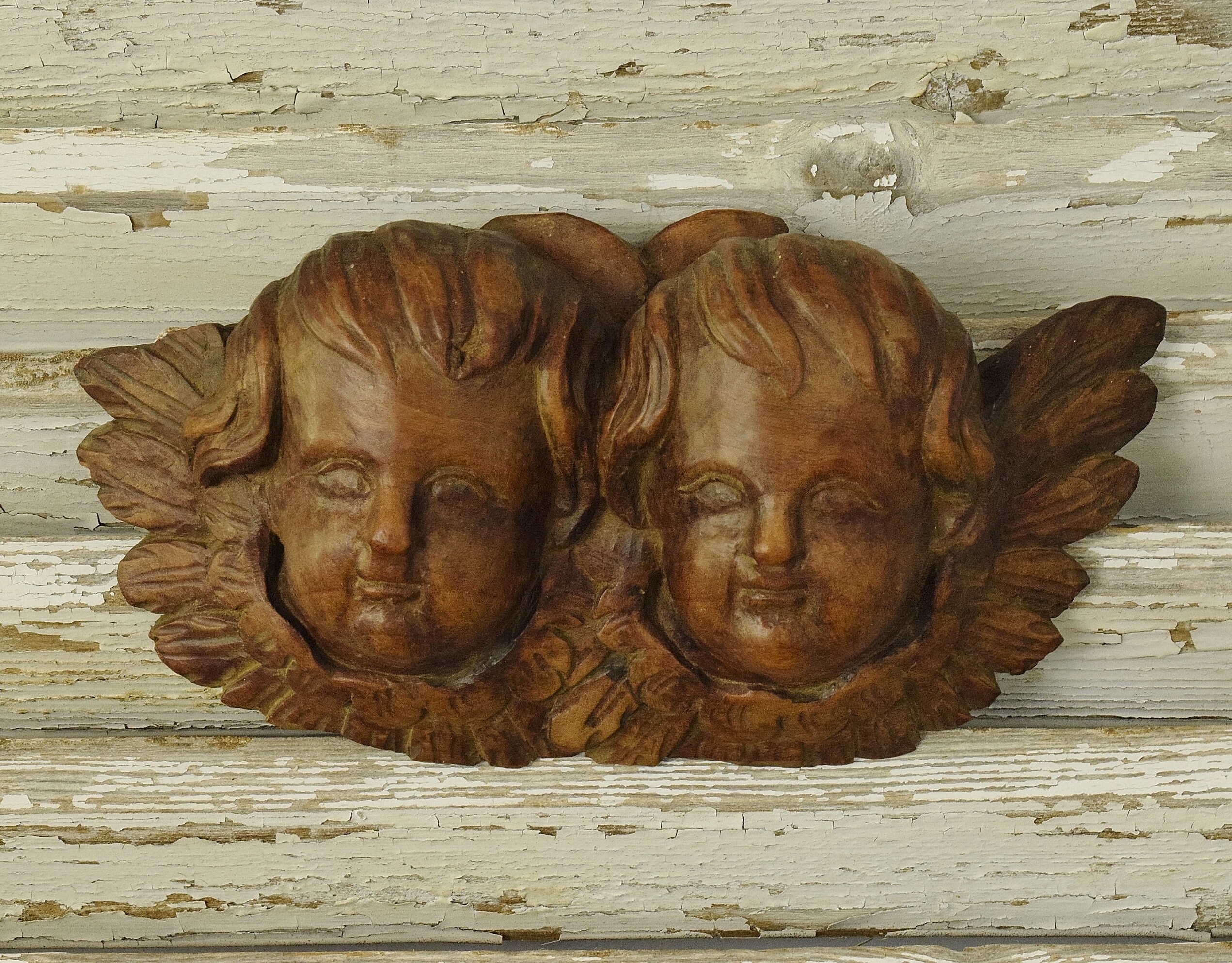 Heavenly Antique Français Church Winged Cherubs/Angels, Bois Sculpté 19Ème Siècle