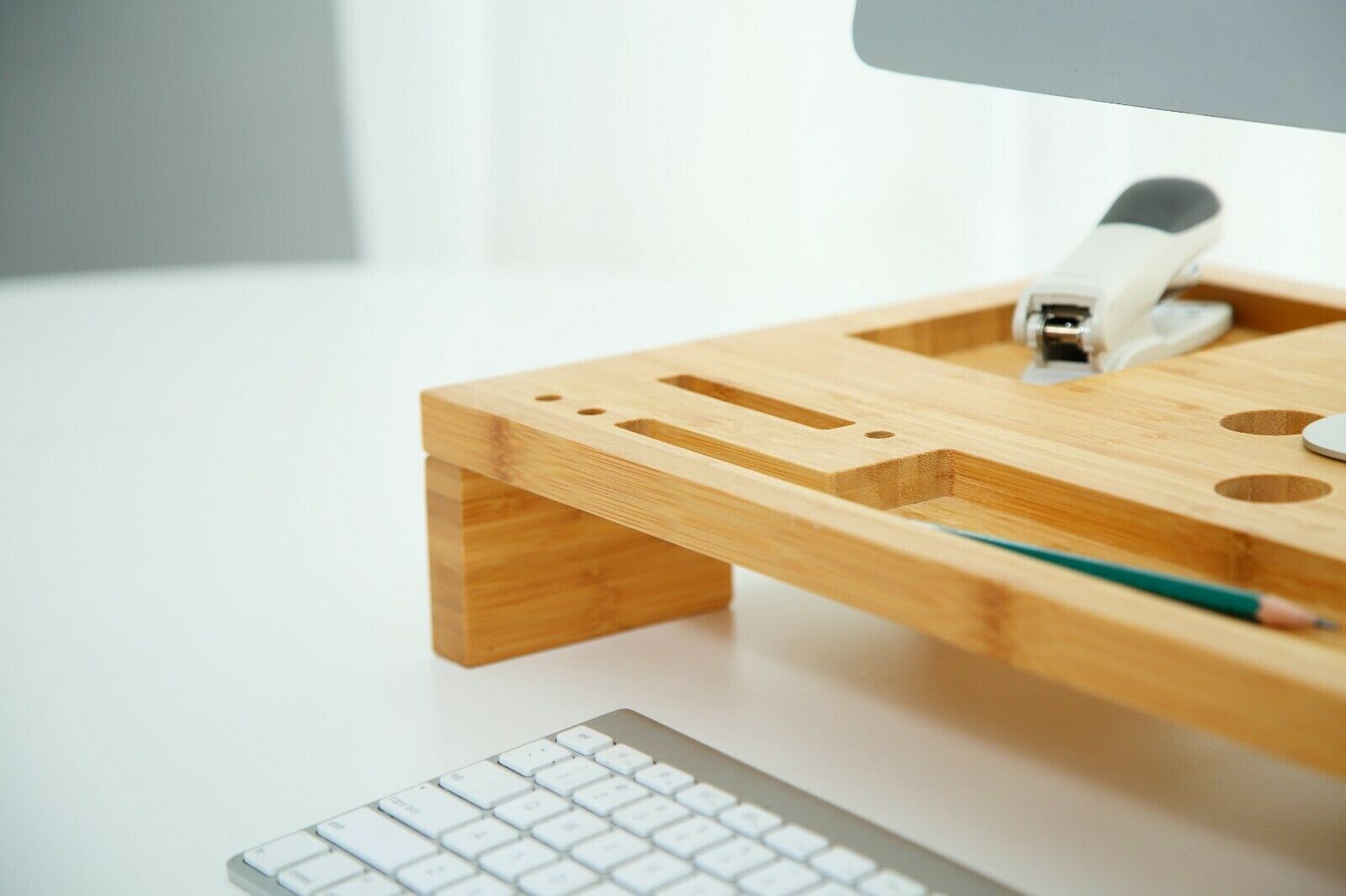 Natural Bamboo Monitor Stand Wood with StorageDrawer & Shelf Etsy