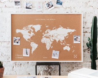 Carte du monde en liège - Woody Map Natural World Blanc
