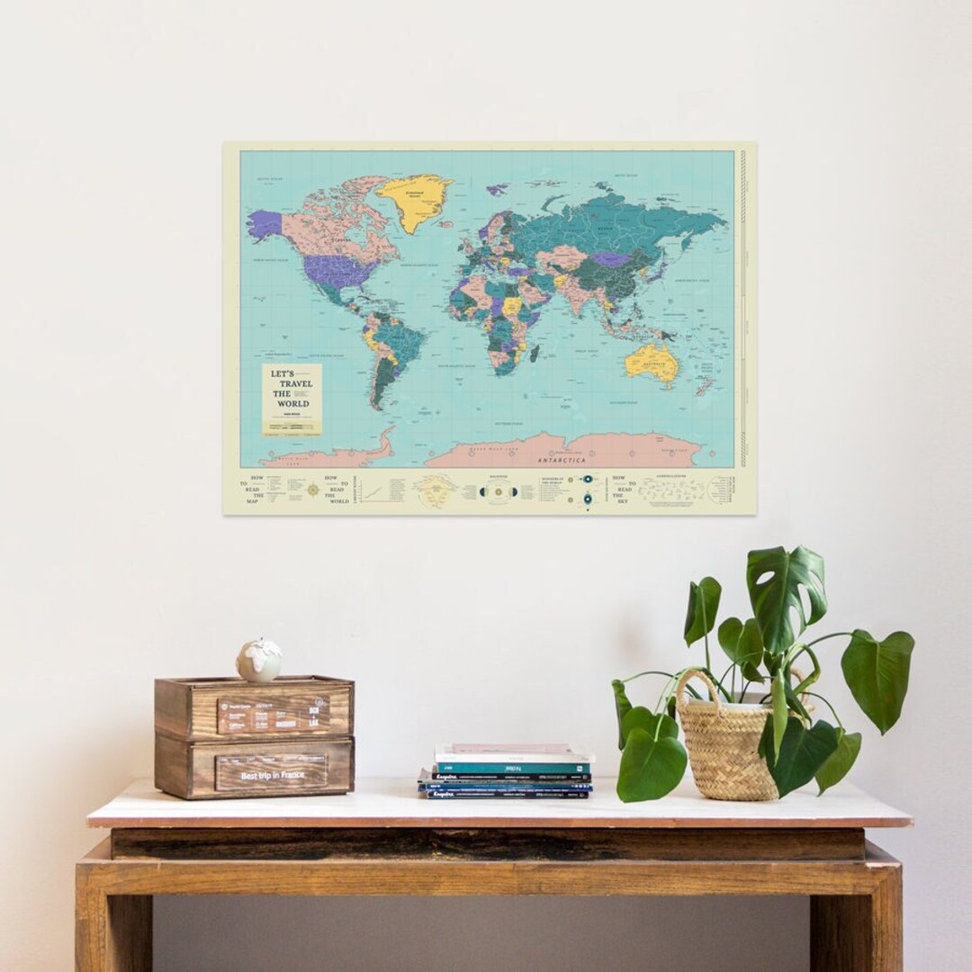 Downloadable Digital World Map to Print Poster Format 100 X 70 Cm ...