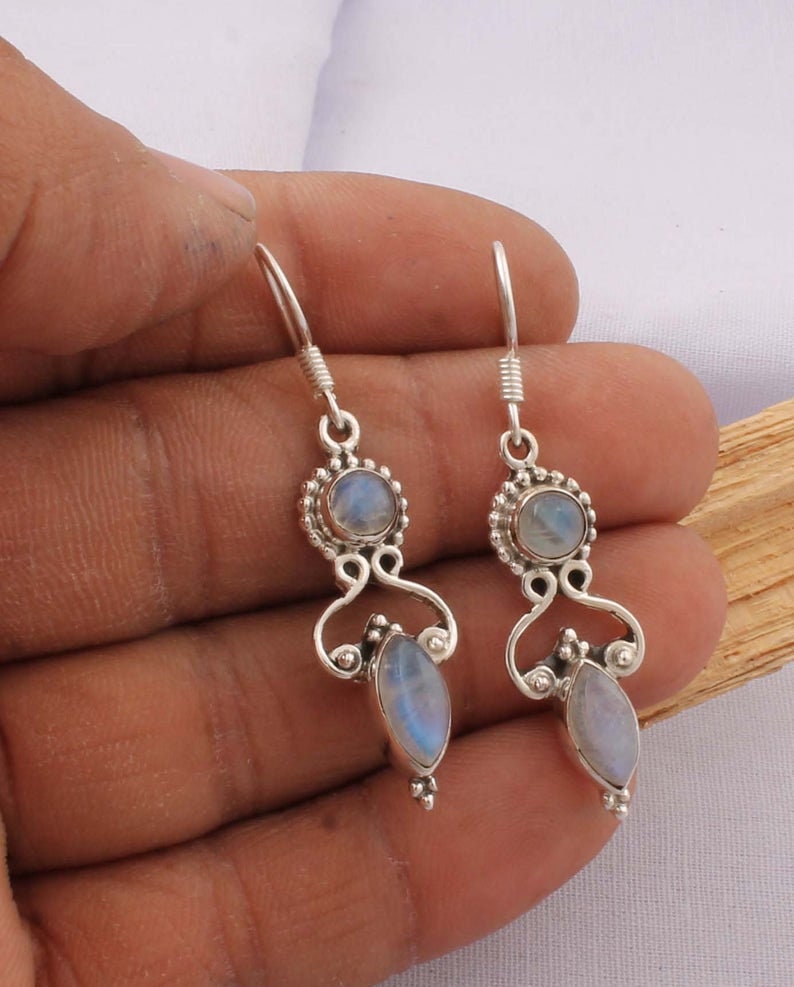Rainbow Moonstone Top Quality Gemstone Earring Cabochon ...