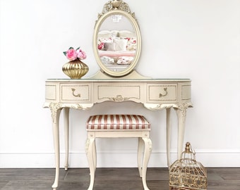Hand Painted French Style Dressing Table: Pink & Gold Vanity With Mirror -  Etsy