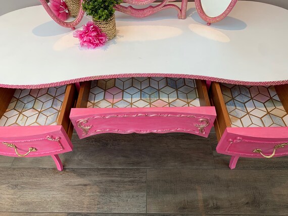 slim fit dress slacks Pink Velvet Upholstered Makeup Vanity Table with Mirror Dressing Table with  Stool Large main image 0