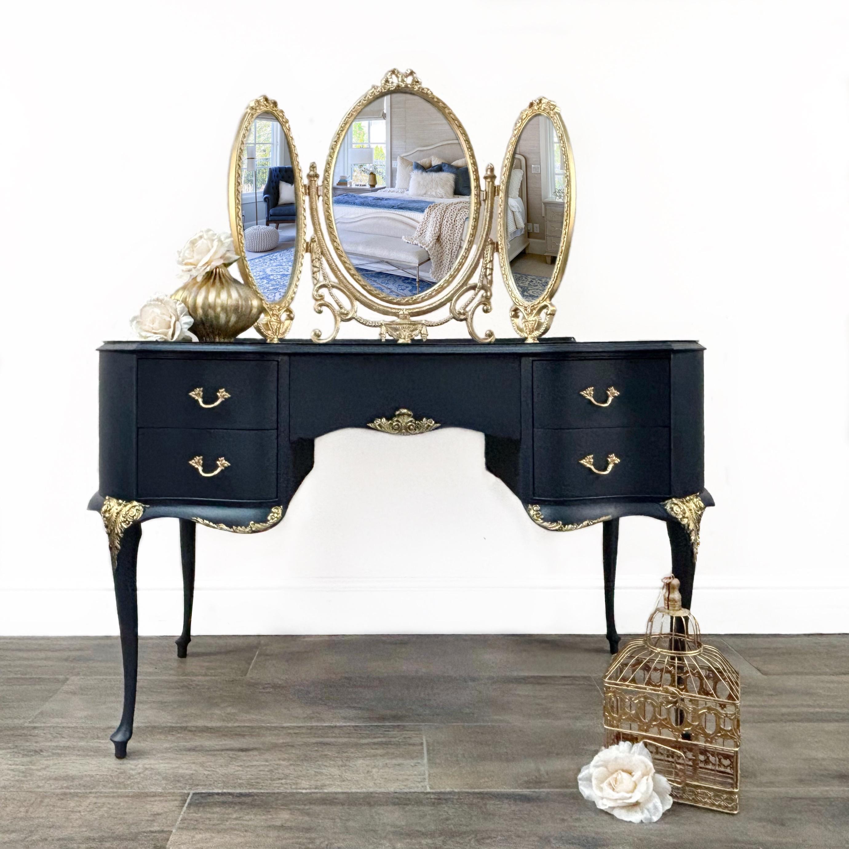 blue and gold dressing table Navy PROM DRESS