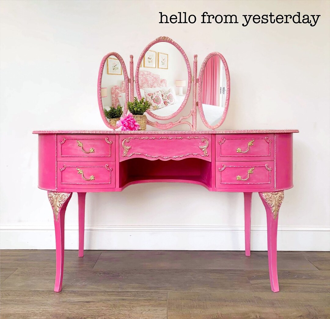 Louis French Dressing Table, Olympus Pink Dresser, Hot Pink Vanity
