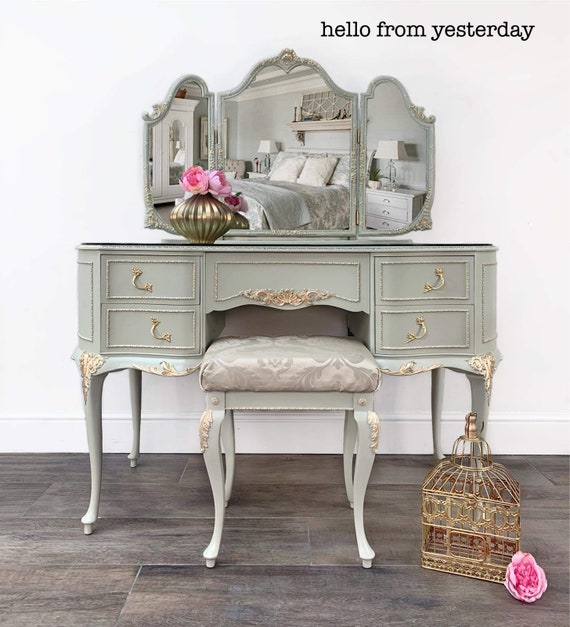 Green Louis Olympus Dressing Table Vintage Hand Painted French Style Romantic Dressing Table Bedroom Furniture WITHOUT STOOL Etsy UK