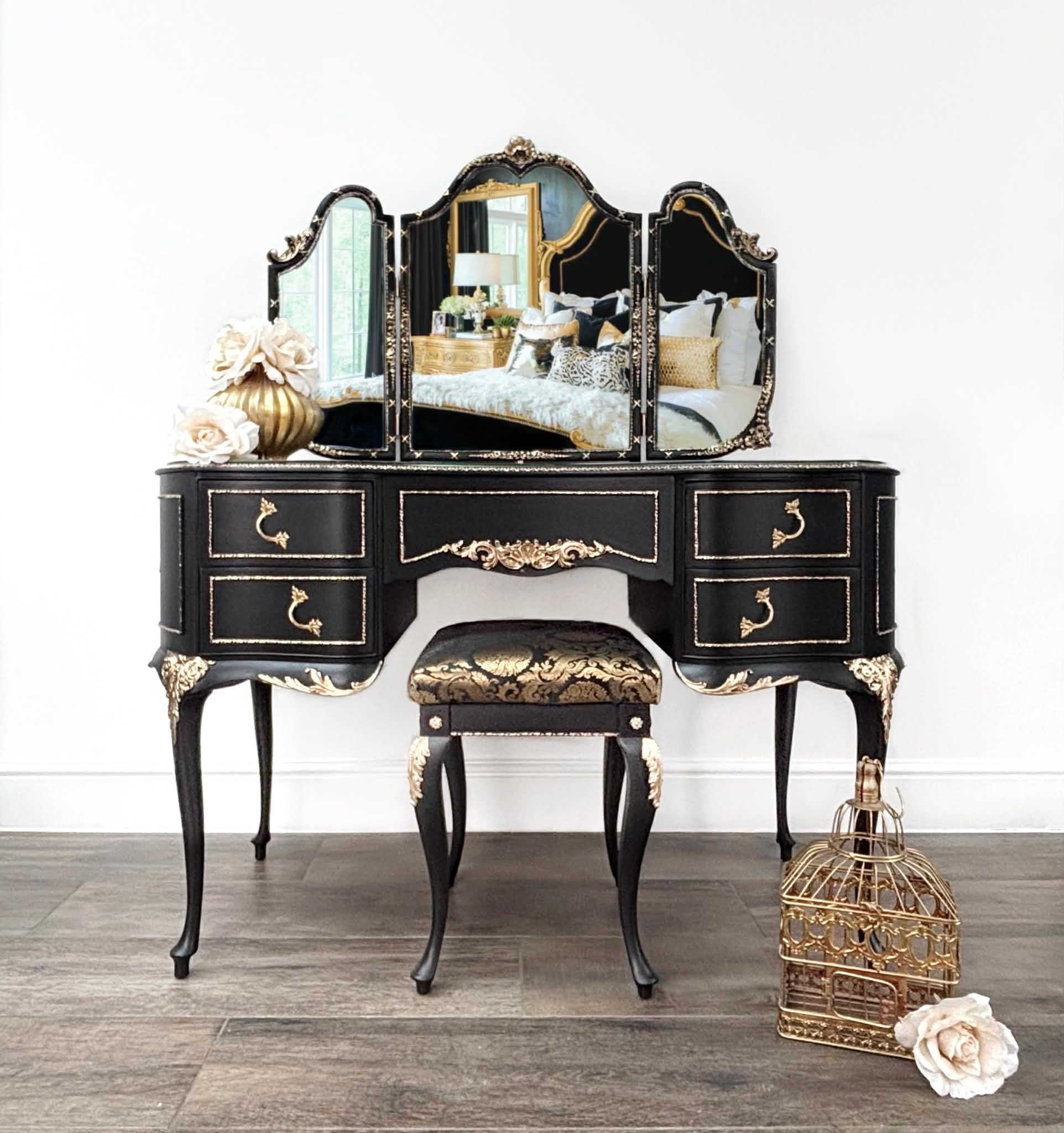 antique black dressing table core-collection Women's Yellow Satin Backless Width:E (Wide)