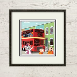 London Bus Druck Digital Download, Doppeldecker Bus Kunst druckbar, Kinder Literatur Wandkunst, Kinder Spielzimmer Dekor, die kleine Kakerlake