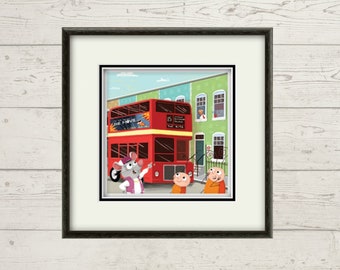 London Bus Druck Digital Download, Doppeldecker Bus Kunst druckbar, Kinder Literatur Wandkunst, Kinder Spielzimmer Dekor, die kleine Kakerlake