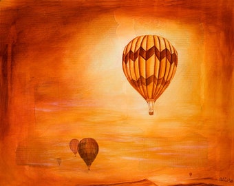 Hot Air Balloon Painting Matted Print