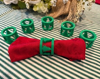Set of 6 Xmas Napkin holders with Christmas Tree Pattern