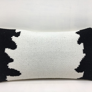 Black And White Pillow, 8x16 Turkish Kilim Pillow, Decorative Throw Pillow, Sofa Tribal Pillow, Cotton Pillow, Striped Pillow, Home Decor