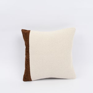 Turkish Kilim Pillow, 14x14 Pillow Case, Leather Pillow, Brown Pillow, Bohemian Kilim Pillow, Designer Fabric, Modern Pillow, Home Decor