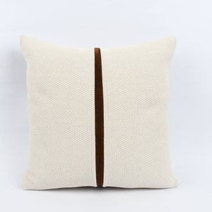 Brown Leather Pillow, 24x24 Kilim Pillow, Brown Striped Pillow, Farmhouse Pillow, Boho Decor, Throw Pillow, Cushion Cover, Accent Pillow