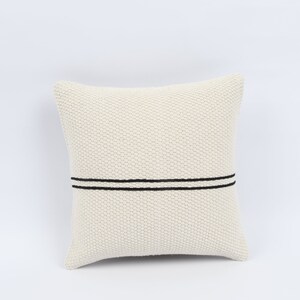 Cotton Pillow, Turkish Kilim Pillow, 14x14 Kilim Pillow, White And Black Pillow, Striped Pillow, Handwoven Pillow, Decorative Pillow