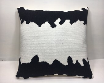 20x20 Turkish Kilim Pillow Cover, Black Striped, Boho Decor