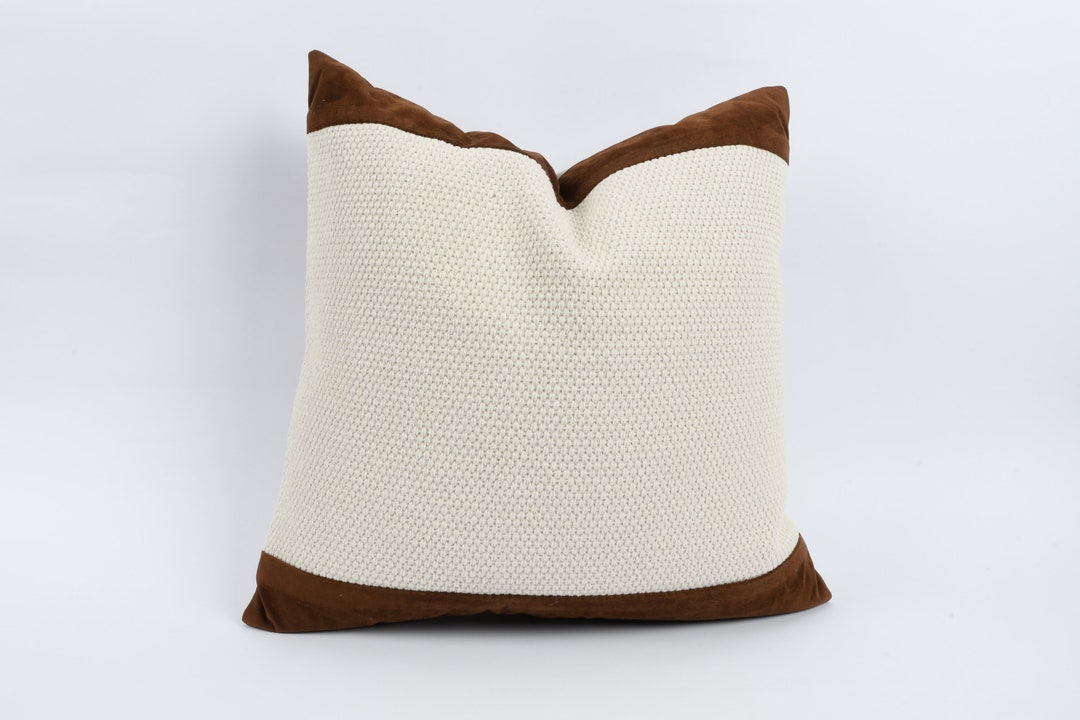 Brown Leather Pillow, 20x20 Turkish Kilim Pillow, Bohemian Kilim Pillow