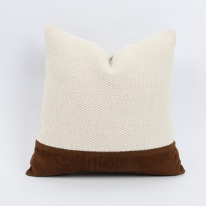 Decorative Throw Pillow, 18x18 Turkish Kilim Pillow, Brown Leather Striped Pillow, Home Decor, Farmhouse Pillow, Sofa Accent Pillow