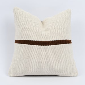 Modern Pillow, 16x16 Turkish Kilim Pillow, Handmade Pillow, Decorative Pillow, Leather Throw Pillow, Home Decor, Bohemian Kilim Pillow