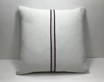 20x20 Turkish Kilim Pillow Cover: Black Striped Woven Cushion