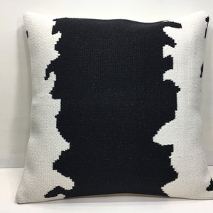 Cuscino kilim turco, cuscino da 18x18 kilim, cuscino decorativo, cuscino a strisce, cuscino in bianco e nero, cuscino di cotone, cuscino da lancio del divano
