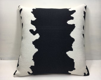20x20 Turkish Kilim Pillow Cover, Black Striped Farmhouse Decor