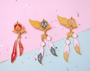 Genshin Impact Venti Vision Wings Glitter Enamel Pin | Genshin Pyro Feather Venti Vision Wings Cosplay Costume Prop | Anime Game Ita Bag Pin