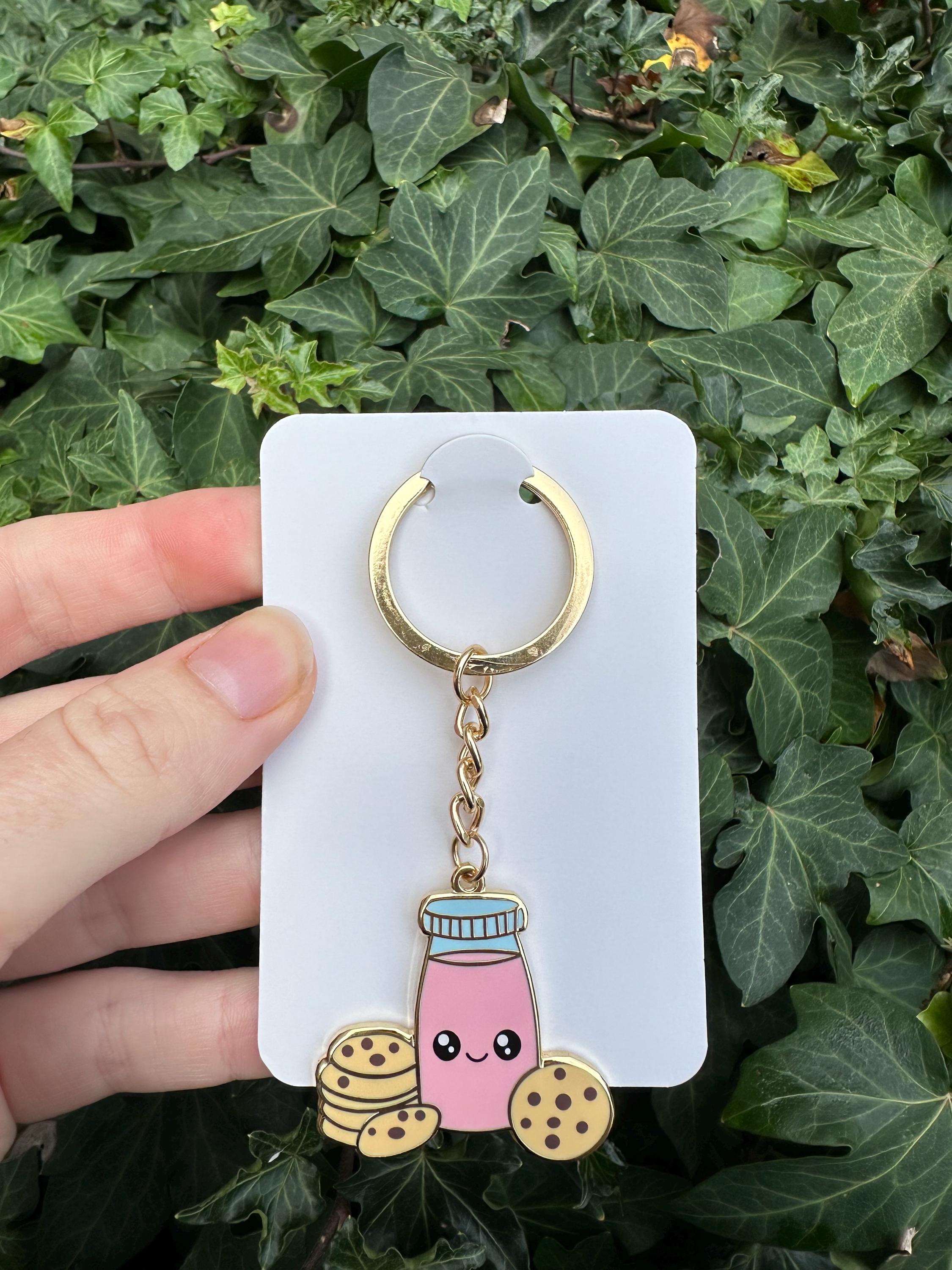 Drink with cookies enamel keychain - cute enamel keychain - Kawaii inspired keychain - food enamel keychain
