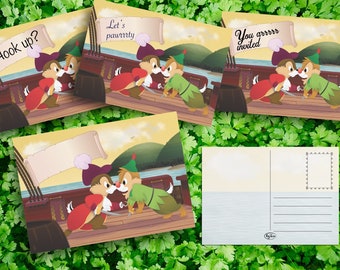 Postcard Disney Inspired - Postcards / Art prints - Chip and Dale - Dressed as Captain hook and Peter Pan