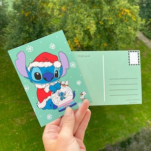 Carte postale de Noël inspirée de Stitch, inspirée de Disney - Cartes postales / Impressions d'art - Lilo et Stitch