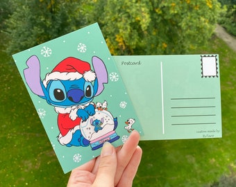 Weihnachtspostkarte Stitch Disney inspiriert - Postkarten / Kunstdrucke - Lilo und Stitch