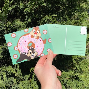 Cartão postal Chip e Dale Donut inspirado na Disney - Cartões postais / Impressões de arte - Chip e Dale