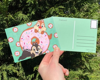 Postkarte Chip und Dale Donut Disney inspiriert - Postkarten / Kunstdrucke - Chip und Dale