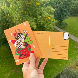 Postal navideña de Chip y Dale inspirada en Disney - Postales / Láminas artísticas - Chip y Dale