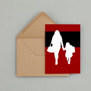 Tarjeta de felicitación, madre e hija, interior en blanco, impresión de arte digital, tarjeta para ella o él, ilustración abstracta, obra de arte original, tamaño A6