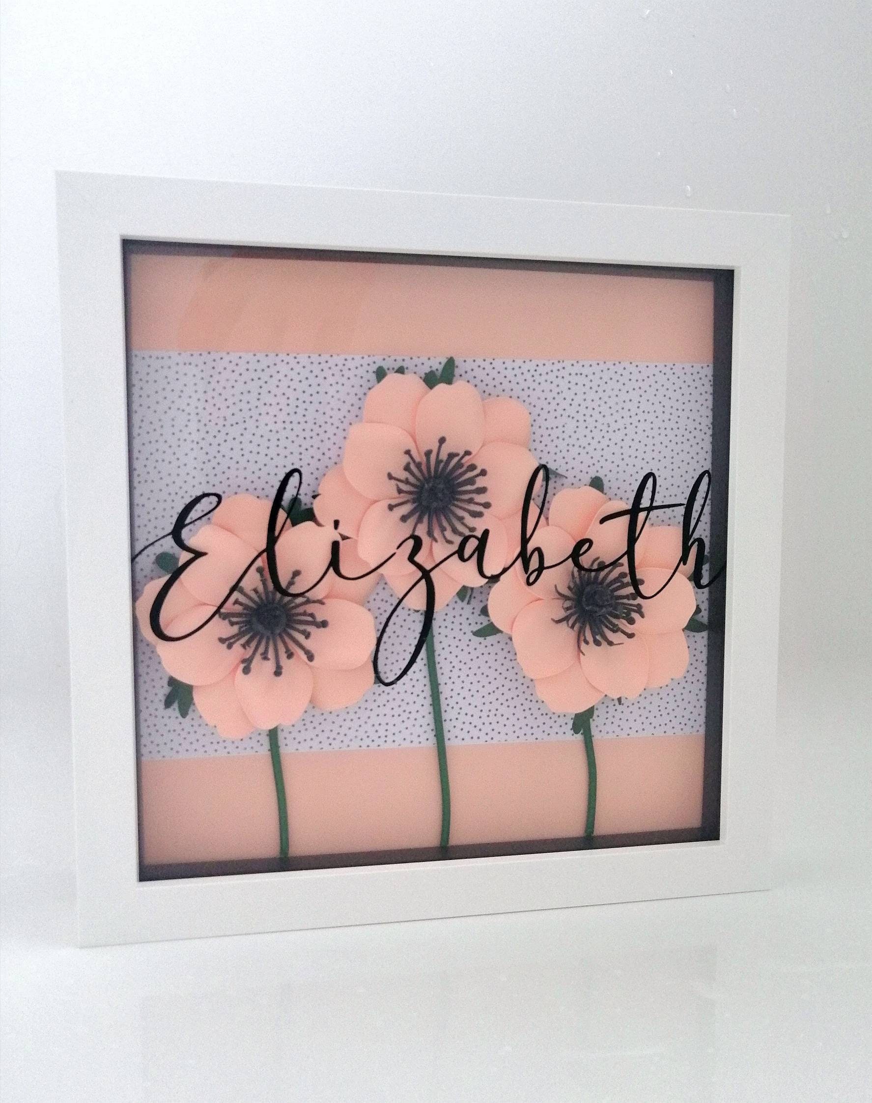 Personalised box frame with paper flowers Anemones name Etsy